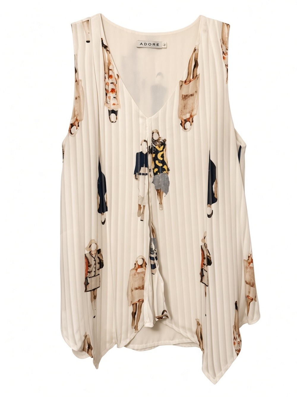 Adore Women's Cream Sleeveless V-Neck Printed Pleated Top